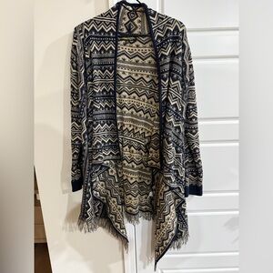Absolutely Famous Navy Cream Patterned 
Sweater Coastal Cowgirl Western Fringe